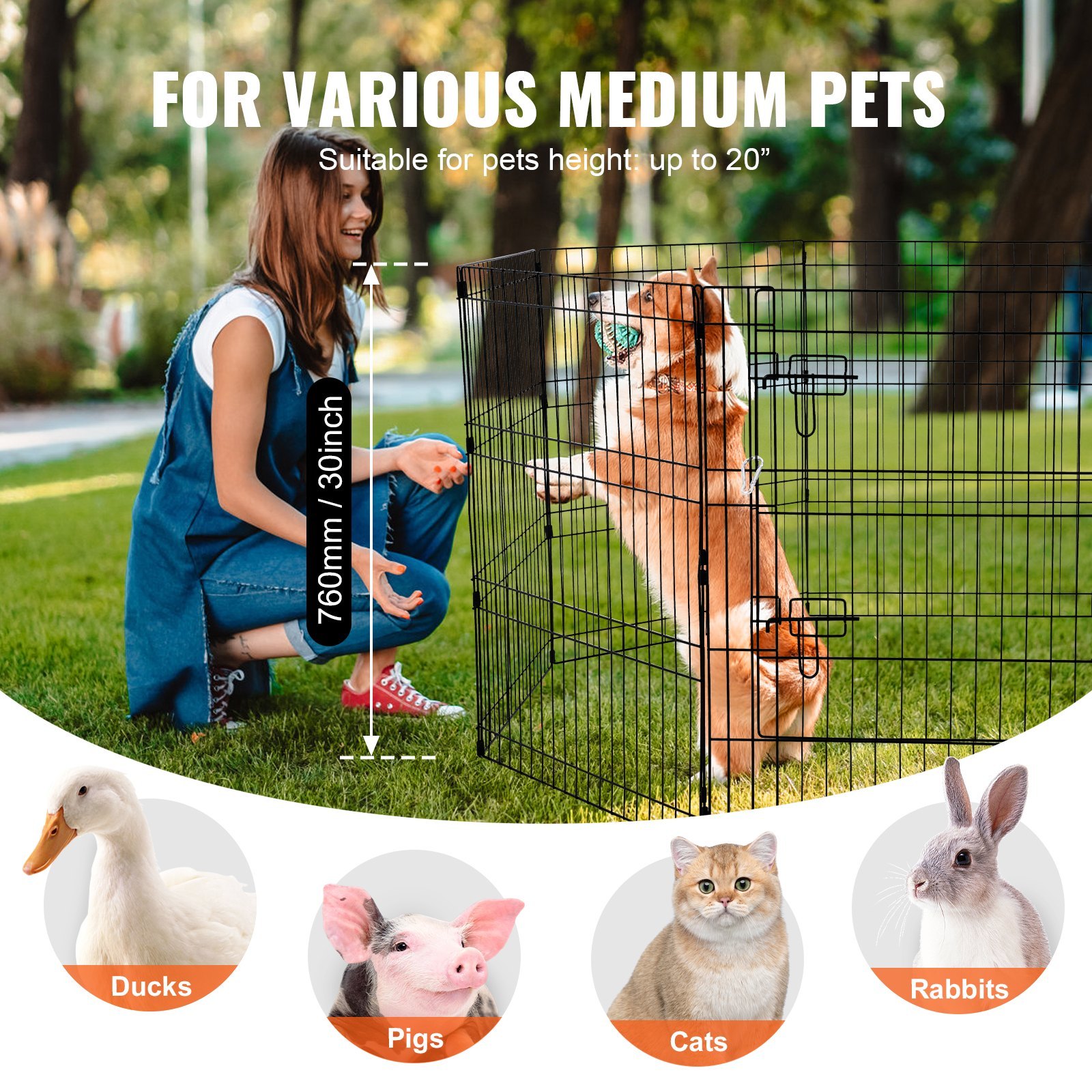 Dog Playpen 8 Panels Foldable Metal Dog Exercise Pen With Pad Cover 30"H - Image 2