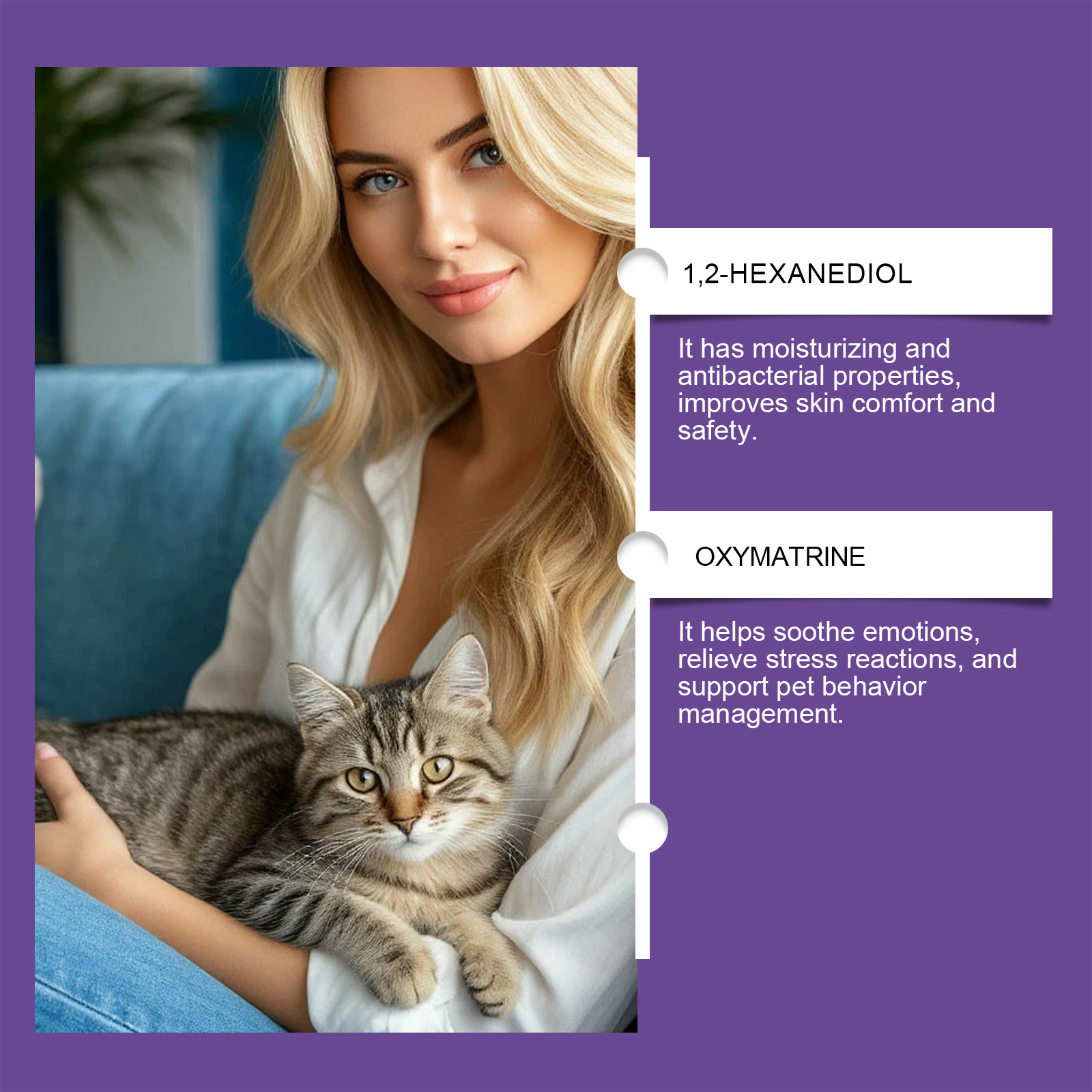 Calming Cat Spray, 60ML Natural Cat Anxiety Relief Spray For Stress & Bad Behavior Correction Product Bullet Points Natural Gentle Formula Crafted With Deionized Water, 1,2-hexanediol And Matrine, Thi - Image 2