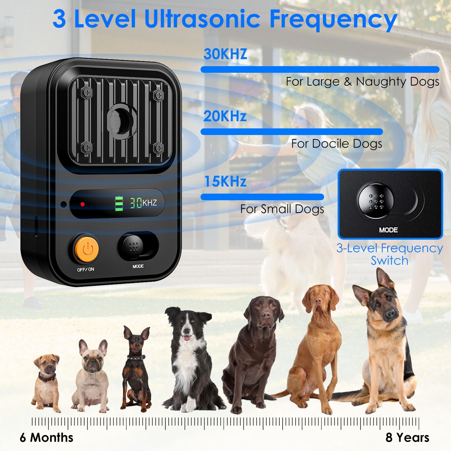 Black-Green Color Options -- 1Pc Ultrasonic Anti-Barking Device Rechargeable Auto Dog Bark Control Deterrent Box Training Device IPX4 Waterproof With 3 Frequency Max 32.8Feet Sensing Distance For Most - Image 4