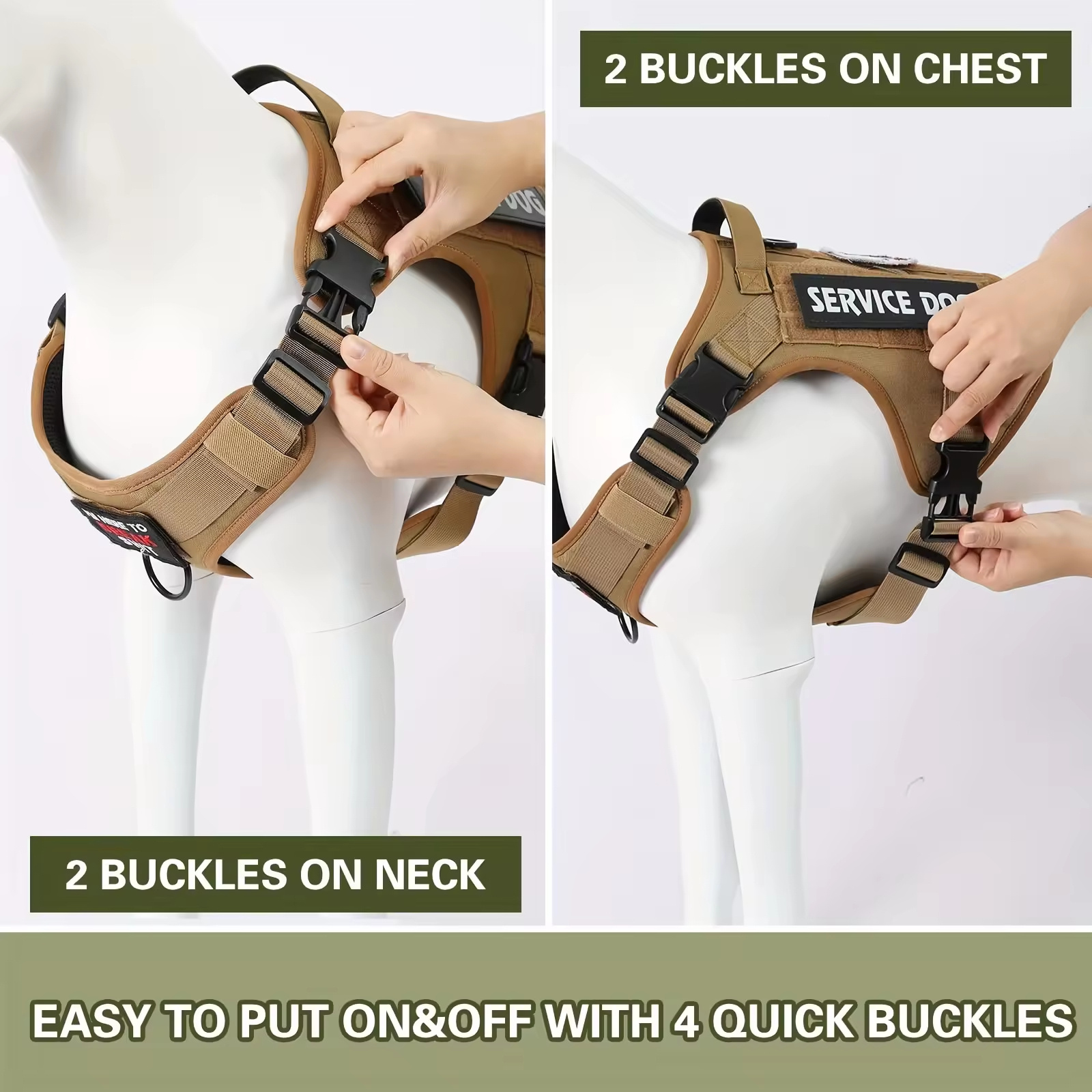 Tactical Pet Chest Service Dog Harness Vest Adjustable Reflective Dog Harness Metal Buckle Hiking Training - Image 5