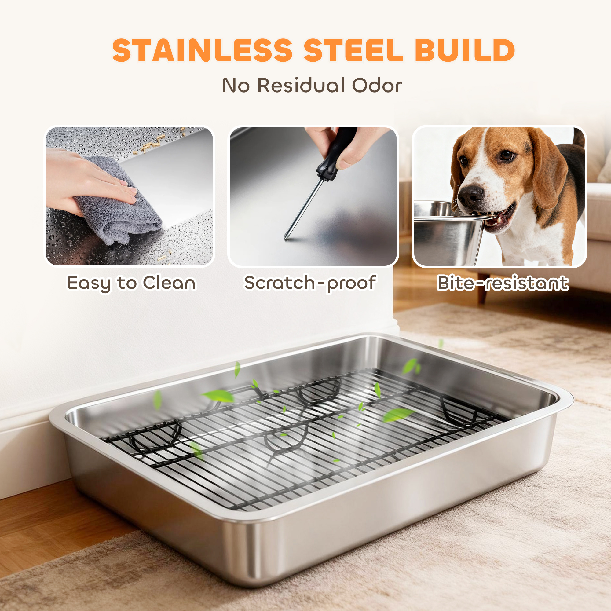 Dog Potty Tray Stainless Steel for Small and Medium Dogs, Dog Training Tray for Porch, Bathroom, Balcony, 28" x 20" x 4" - Image 2