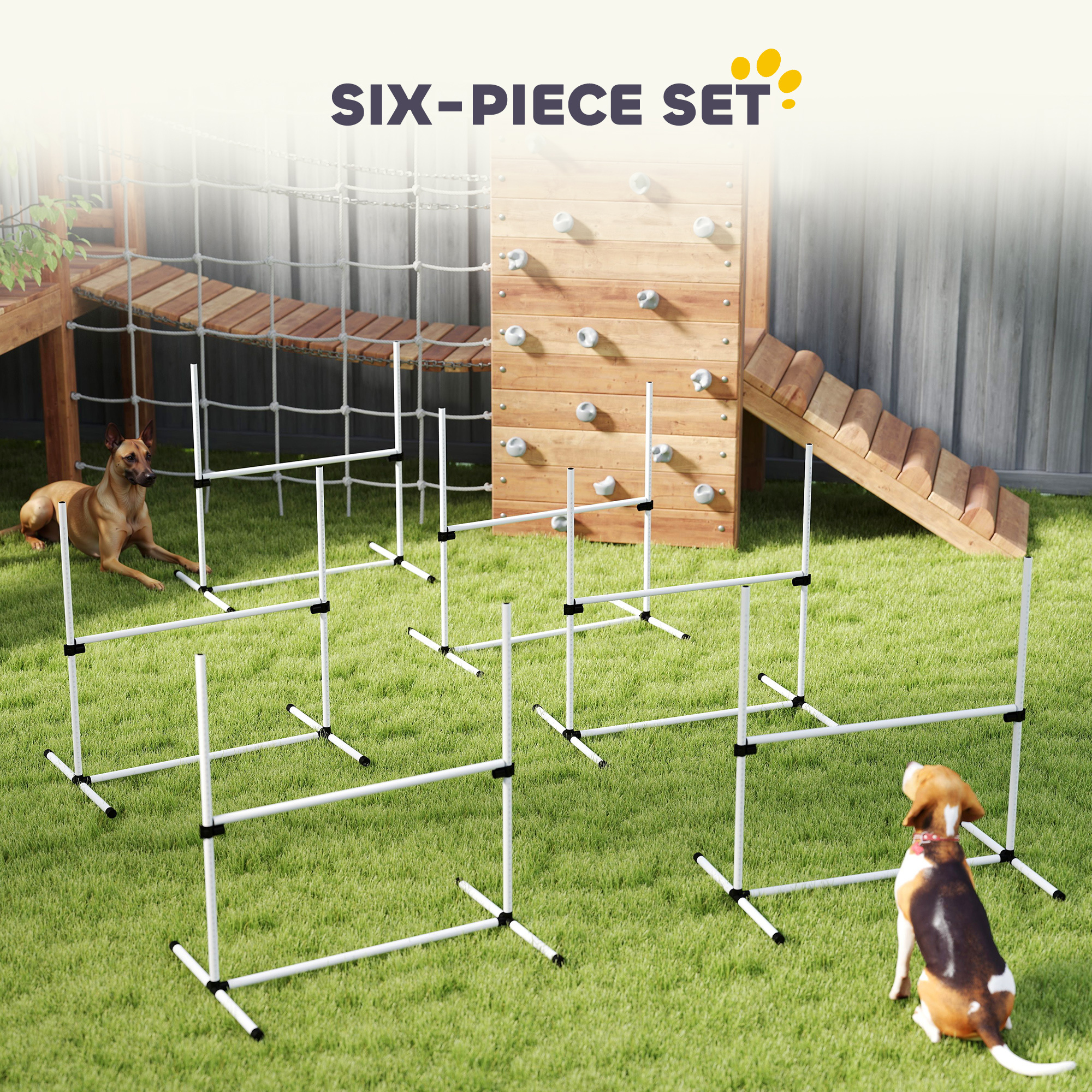 6 Piece Dog Agility Set with Adjustable Height Jump Bars, Carry Bag, Displacing Top Bar, White - Image 5
