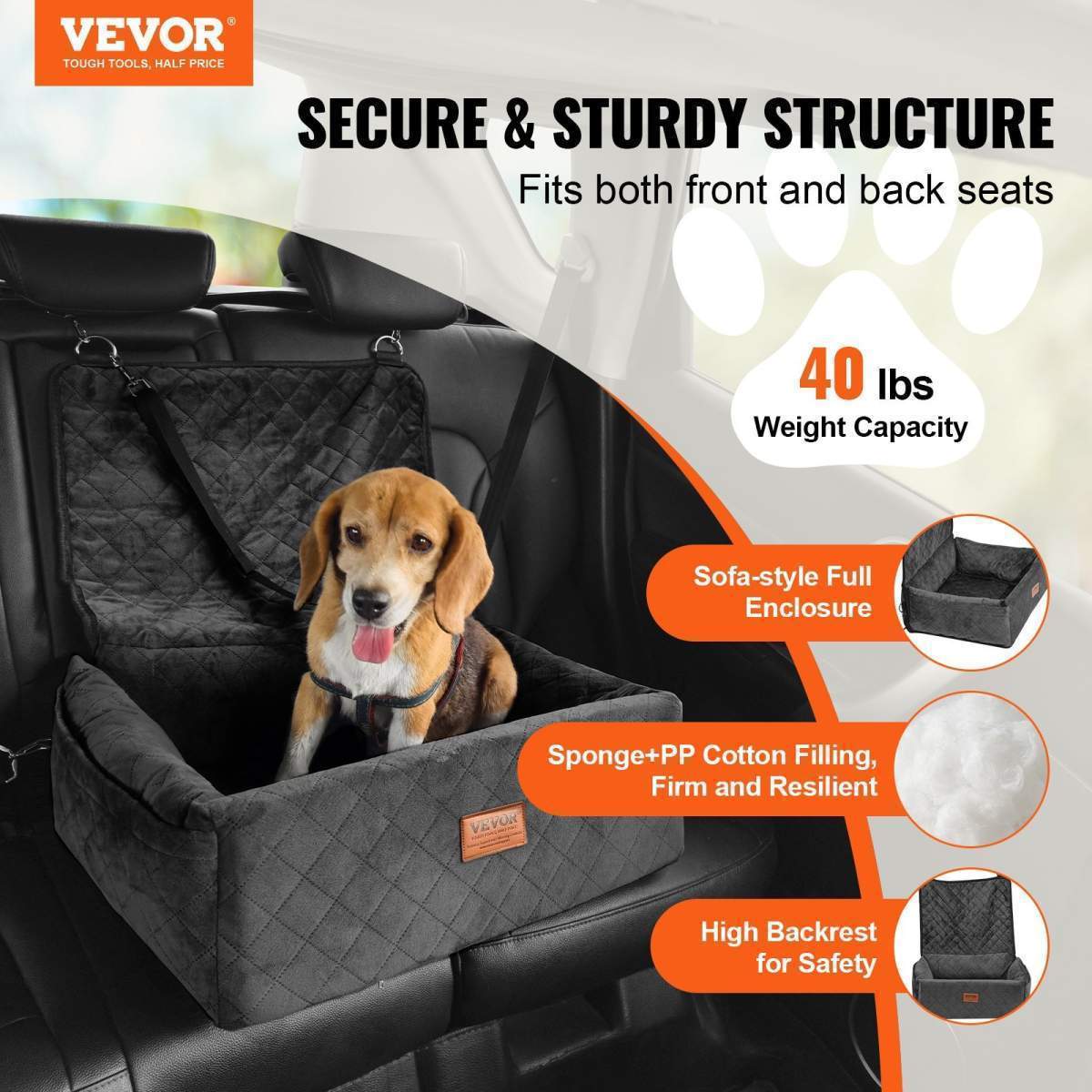 Dog Booster Car Seat Pet Car Seat For Small Medium Dog Up To 40 Lbs Black - Image 3
