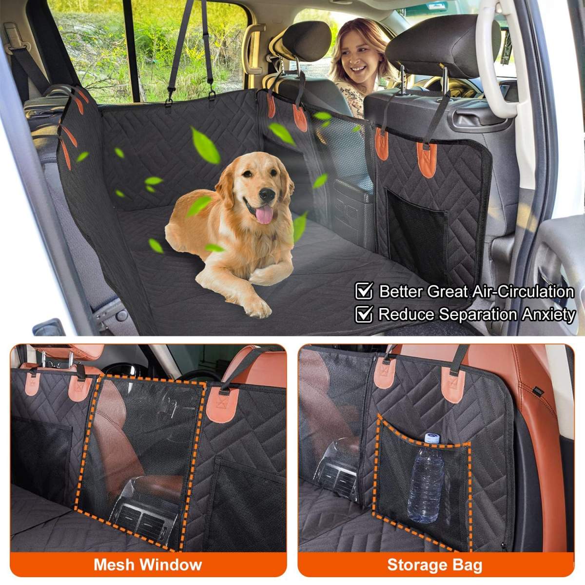1Pc Dog Car Seat Cover For Back Seat Waterproof Oxford Cloth Seat Cover Hammock Non-Slip Scratchproof Back Seat Extender With Side Flap Mesh Window Storage Bag For Car SUV Truck - Image 4