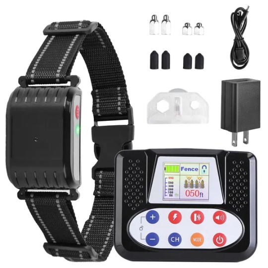 990FT Range Dog Wireless Fence Remote Training Collar IPX6 Waterproof Receiver With 0-9 Levels Beep Vibration Shock Mode 4 Channels Rechargeable Transmitter System