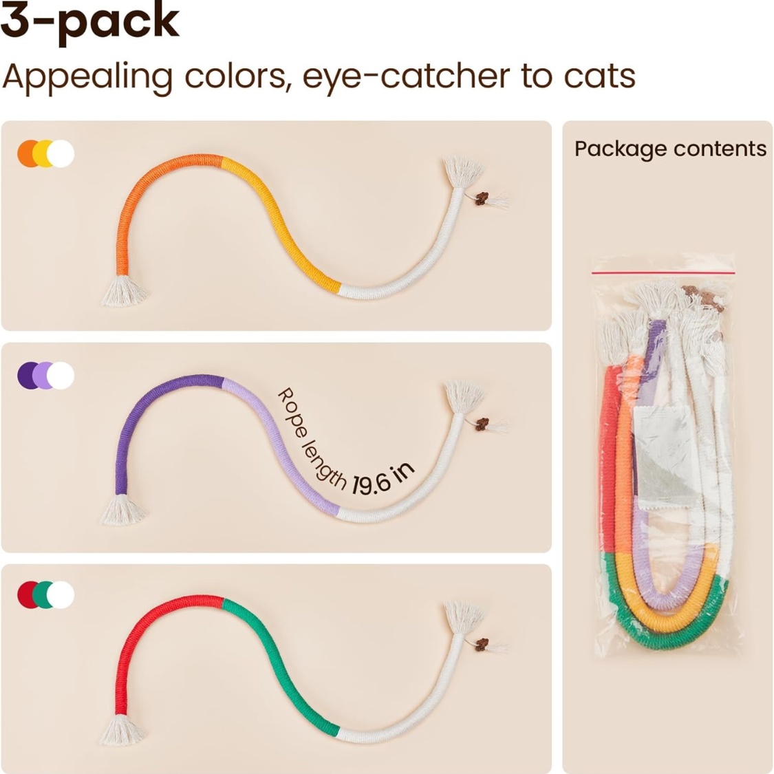 Cat Toys Chew Ropes 3Pcs With Refillable Natural Catnip - Image 3