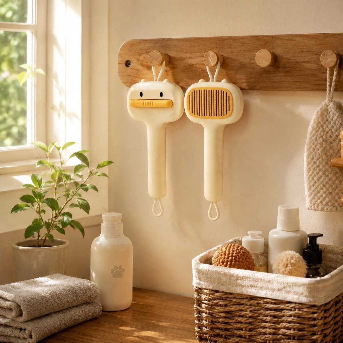 Cute Cartoon Bear Self-Cleaning Pet Brush Universal Deshedding Comb For Cats And Dogs Removes Loose Fur & Detangles Comfortable Non-Slip Handle Pet Grooming Tool - Image 8