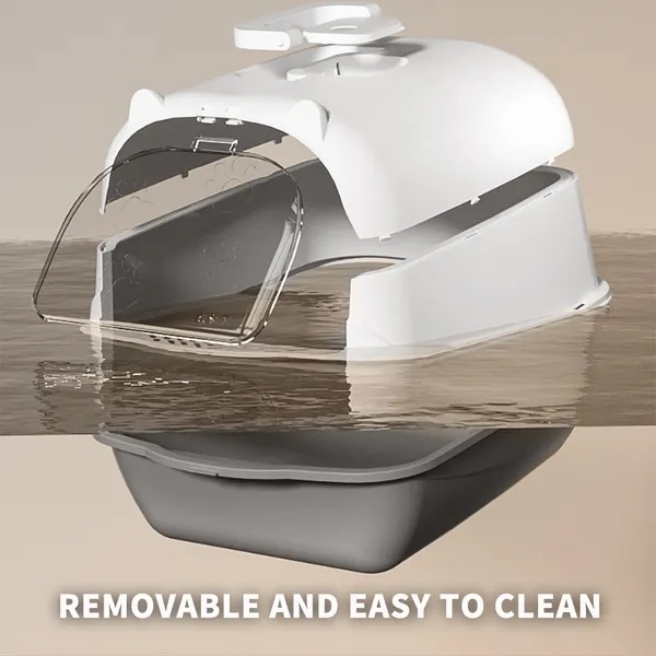 2026 Top Rated Fully Enclosed Cat Litter Box, Gray - Odor-Locking, Portable With Scoop & Litter Mat - Image 5