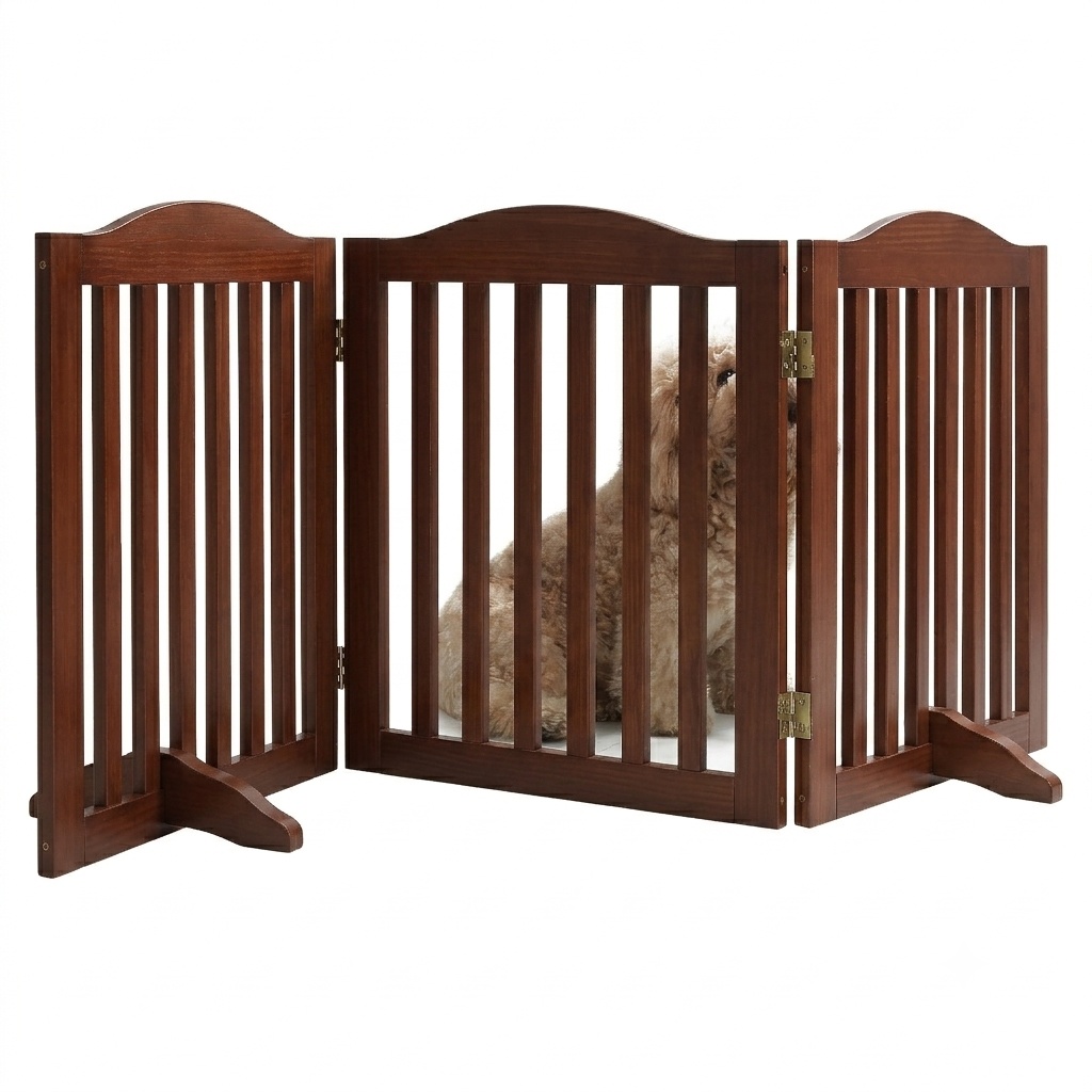 Wooden Freestanding Foldable Pet Gate for Dogs, 24 inch 3 Panels Step Over Fence, Dog Gate for The House, Doorway,
