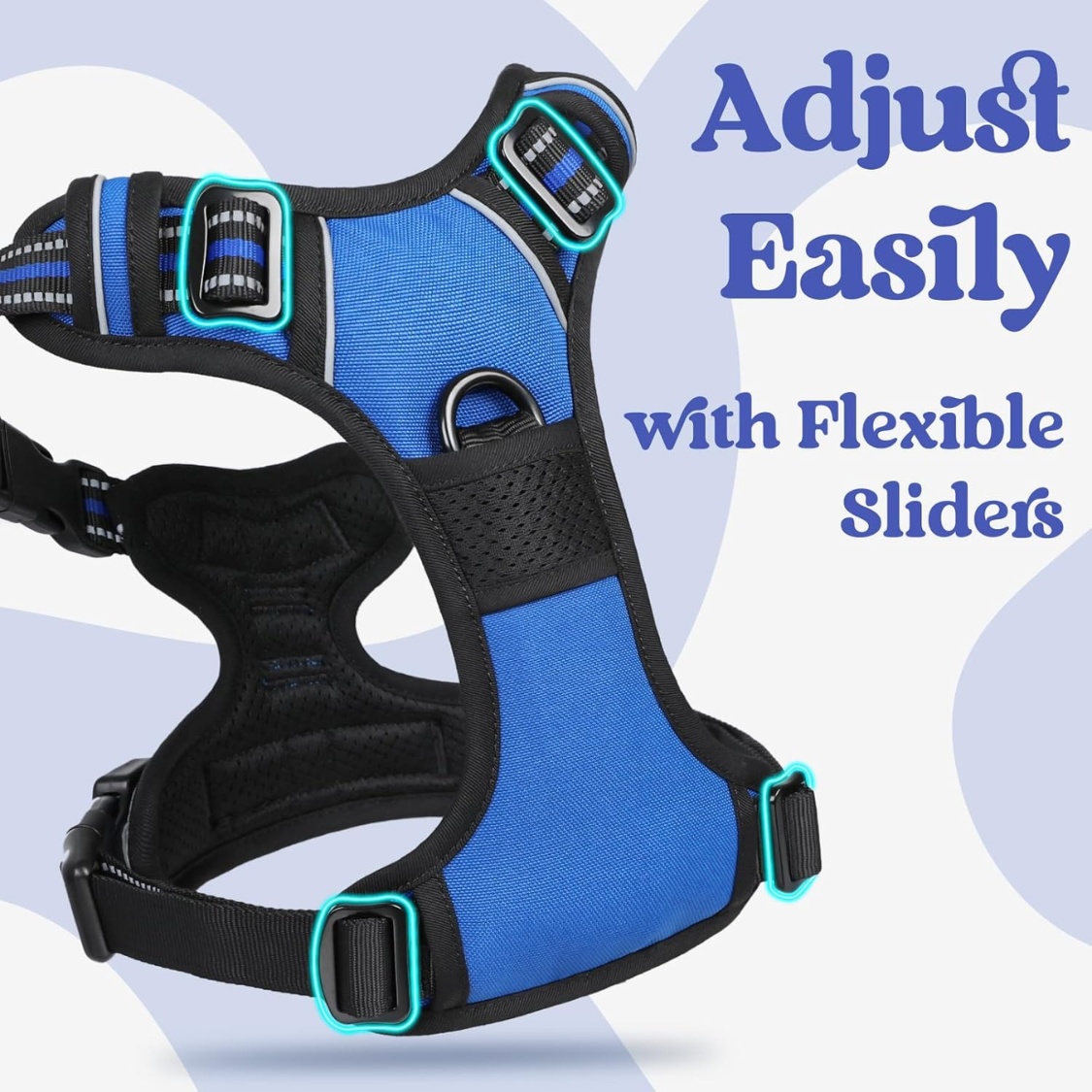 Dog Harness For Large, No Pull Easy On & Off With 3 Buckles Pet Harness, Adjustable Soft Walking Vest With 2 Clips And Handle, Reflective For Large Dogs, Blue, L - Image 4