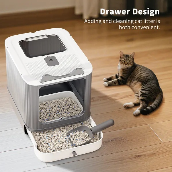 Elevated Leak Proof Elf White Cat Litter Box, Made Of Sturdy And Durable Materials, Also Suitable For Multi Cat Households - Image 6