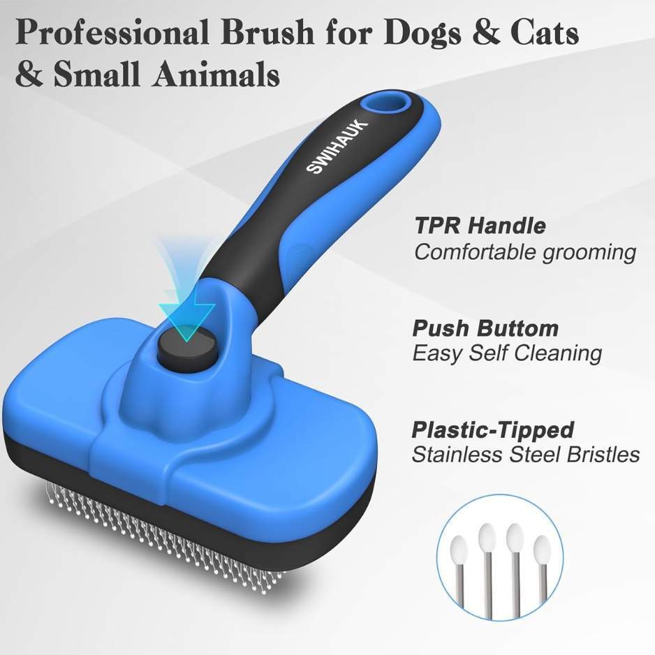 Self Cleaning Slicker Brush Skin Friendly Deshedding Grooming Tool For Dogs Cats Suitable For Shedding Haired Pets With Pet Supplies Accessories Blue - Image 5