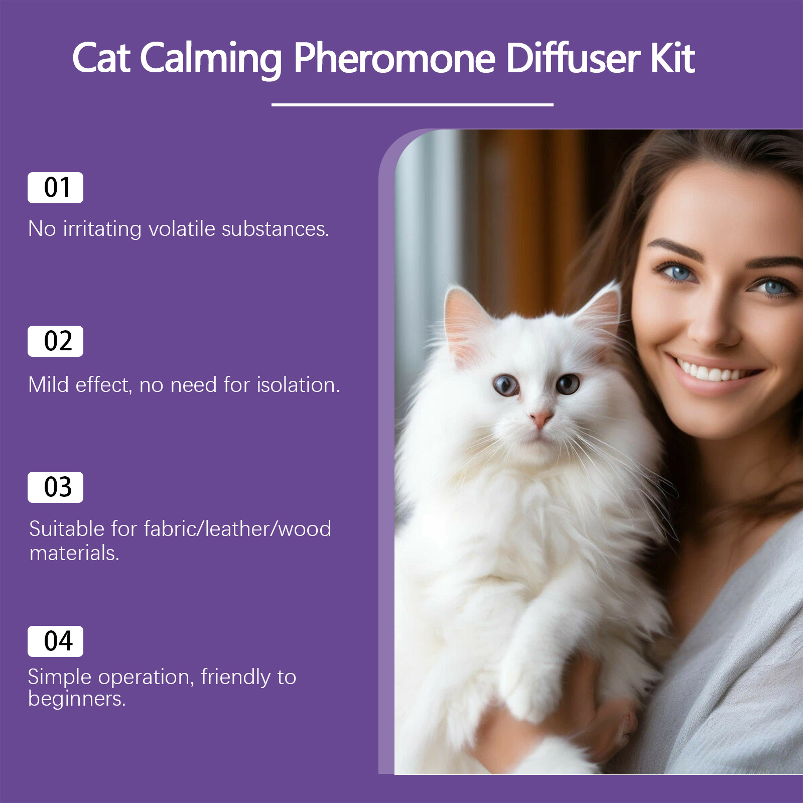Calming Cat Spray, 60ML Natural Cat Anxiety Relief Spray For Stress & Bad Behavior Correction Product Bullet Points Natural Gentle Formula Crafted With Deionized Water, 1,2-hexanediol And Matrine, Thi - Image 3
