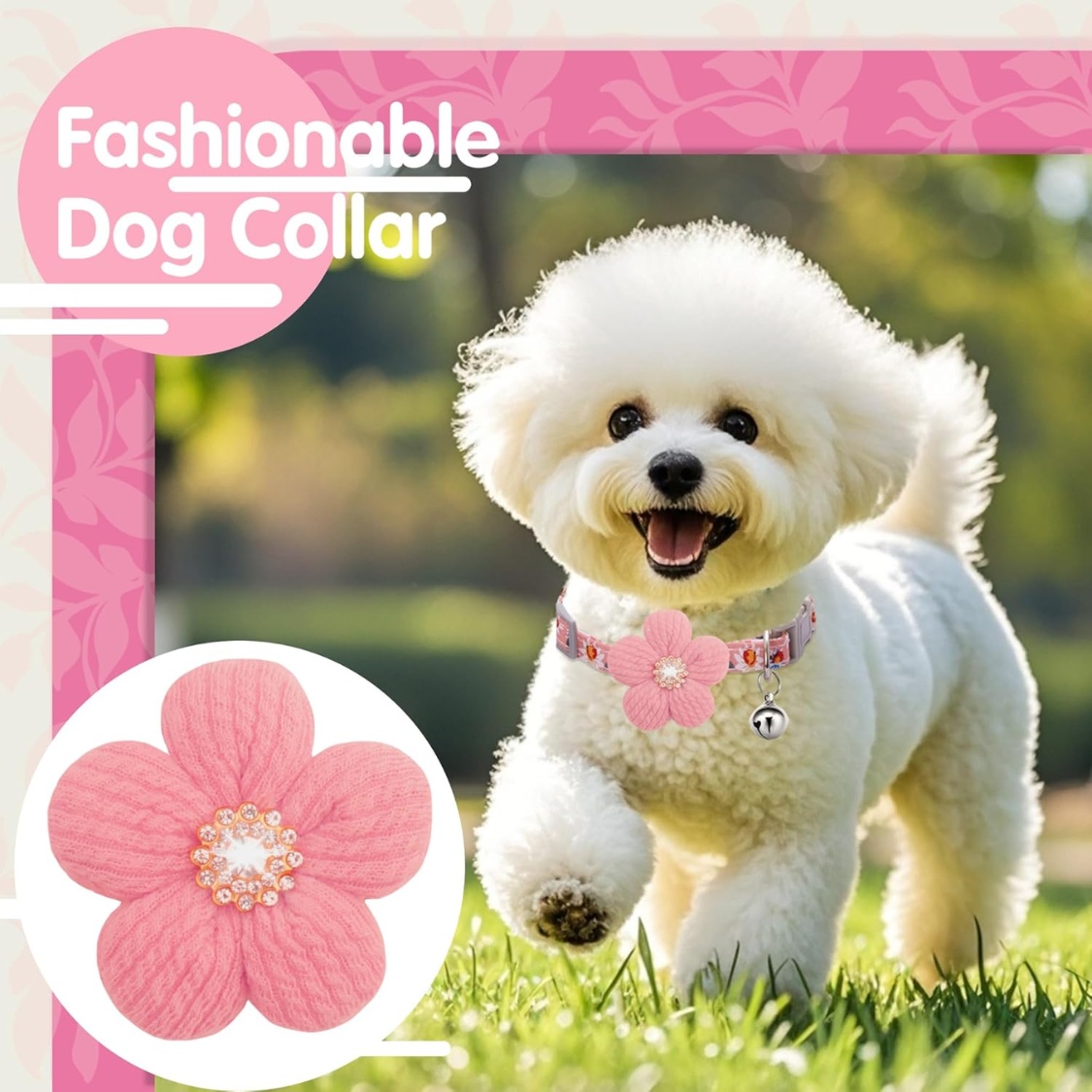 Small Dog Collar With Flower, Spring Dog Collar For Girl Dog Collars For Small Dogs Cute Dog Collar With Bell, Adjustable Length - Image 8