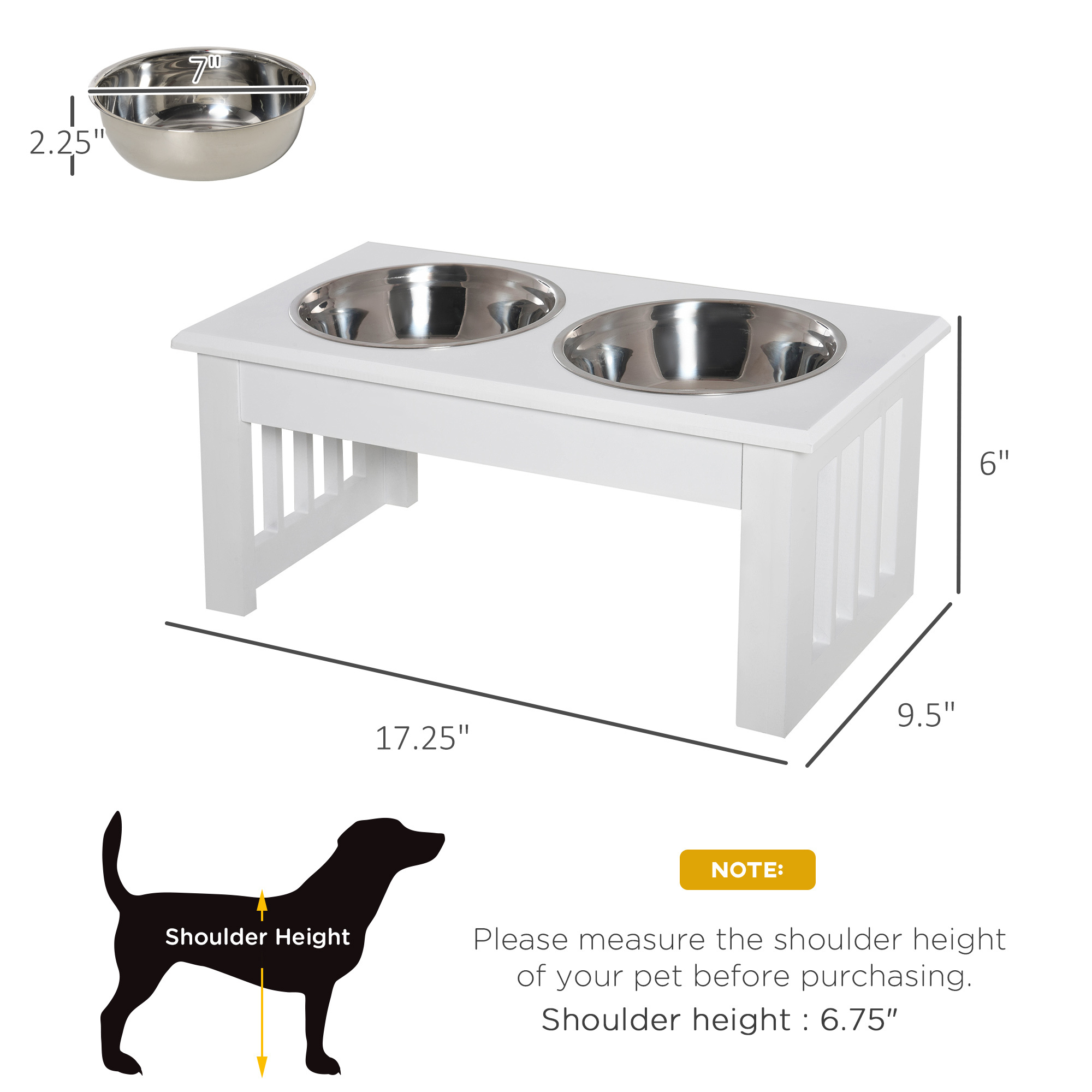 6" Height Small Puppy Dog Feeding Station for Messy Pets, Stainless Steel Elevated Dog Bowls with Modern Wooden Frame, Dog Food Stand Pet Feeding Station, White - Image 8