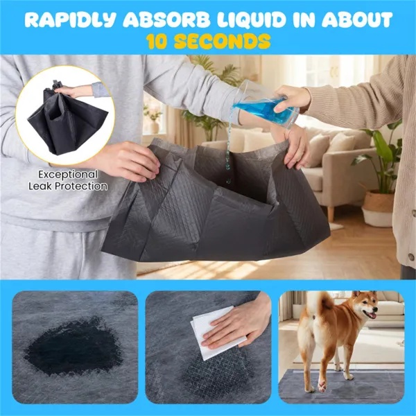 150 Pack Charcoal Dog Pee Pads 24"x24", 6-Layer Ultra Absorbent Pet Training Pads With Odor Control - Image 2