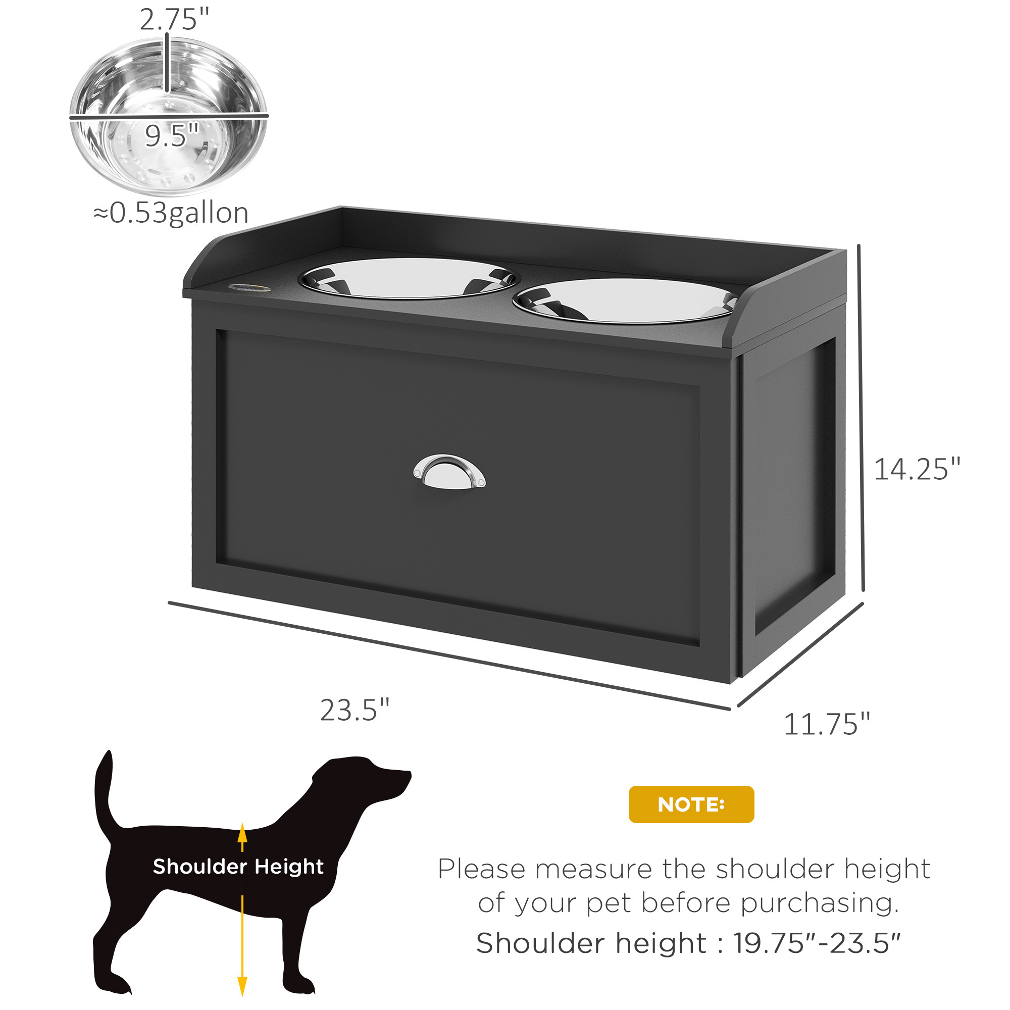 Pet Feeding Station Pet Dish Bowl Set with Storage, 2 Elevated Dog Bowls for Large Sized Dogs, Black - Image 3