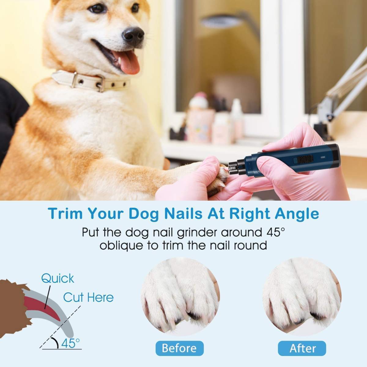 1Pc Dog Nail Grinder 2 Speeds Quiet USB Rechargeable Pet Nail Grinder Professional Pet Nail Trimmer Cordless Paws Grooming & Smoothing Claw Care For Small Medium Large Dogs & Cats - Image 3
