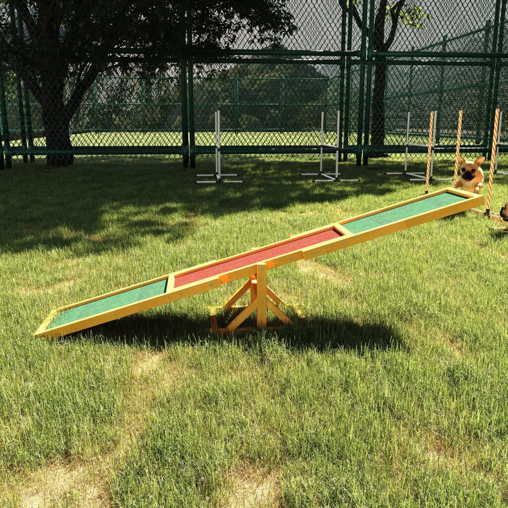 Wooden Dog Agility Seesaw for Balance Training and Exercise, Platform Equipment Run Game Toy, Weather Resistant Pet Supplies, for Outdoor Backyard, 71" L x 12" W x 12" H, Natural