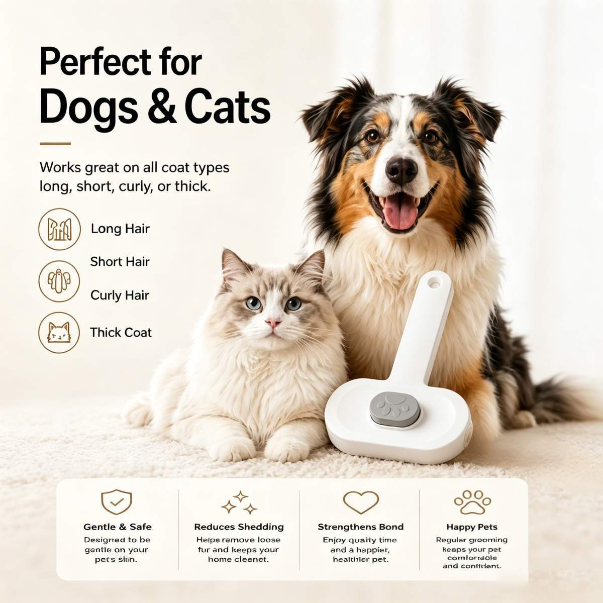 Pet Slicker Brush For Cats & Dogs, Self-Cleaning Grooming Brush With One-Click Hair Removal, Gentle Deshedding Tool For Long & Short Hair, Skin-Friendly Pet Grooming Comb - Image 7