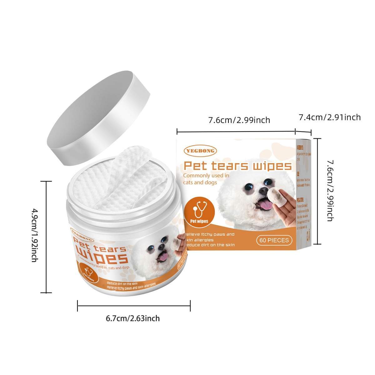 Pet Tear Stain Wipes For Dogs & Cats, Natural Aloe & Chamomile Extract Gentle Eye Cleaning Wipes, Hypoallergenic Non-Irritating 60 Count - Image 2