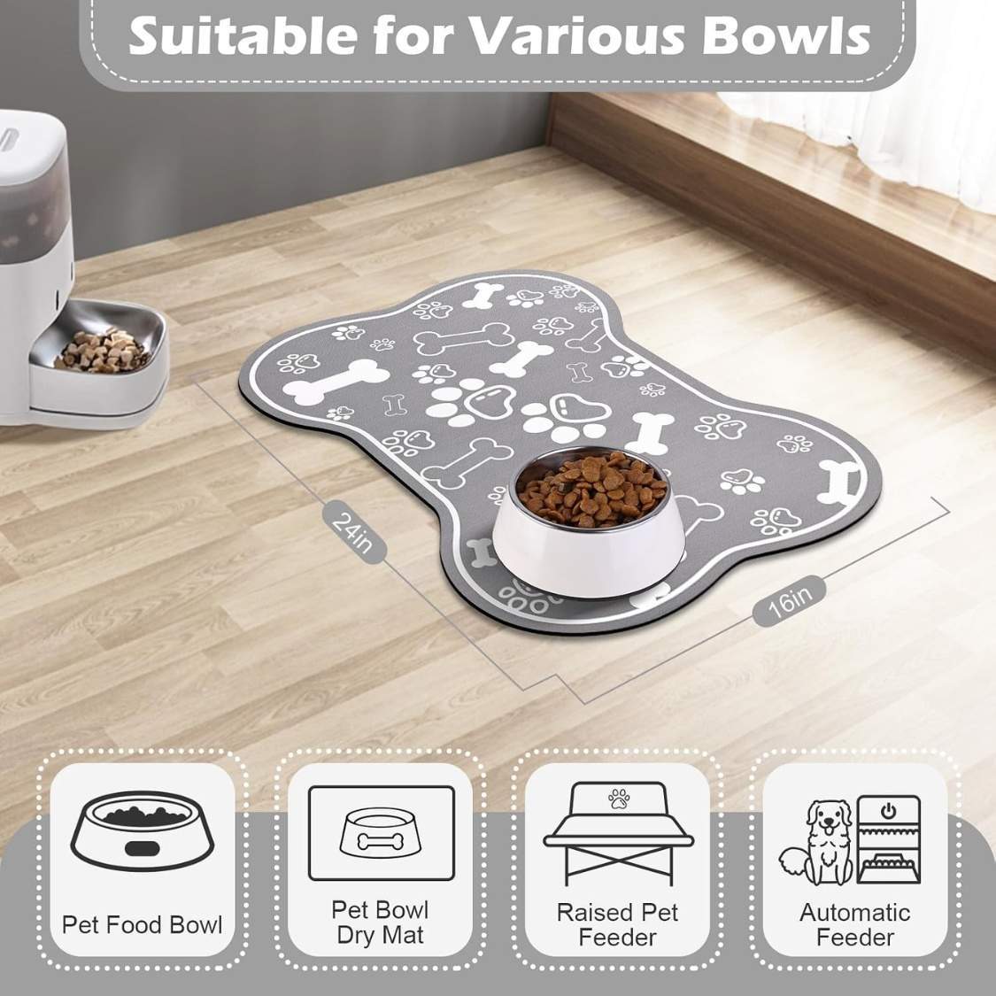 Dog Cat Food Mat,Rapid Absorbent Pet Feeding Mat, Bone Shaped Dog Placemat Water Bowl Mat With Rubber Backing,No Stains Dog Cat Food Mats Indoor, Pet - Image 6