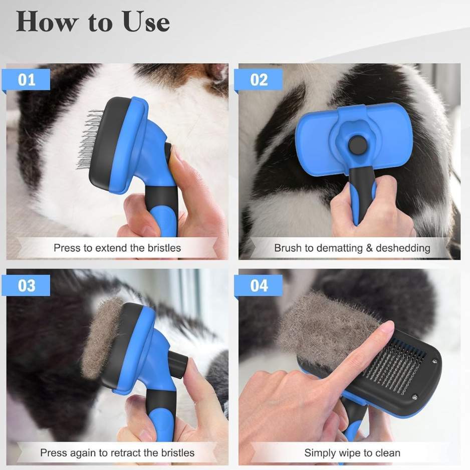 Self Cleaning Slicker Brush Skin Friendly Deshedding Grooming Tool For Dogs Cats Suitable For Shedding Haired Pets With Pet Supplies Accessories Blue - Image 3