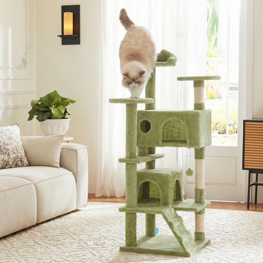 54 In Cat Tree Tower - Multi-level With Sisal Grab Post, Indoor Apartment With Ladder, Plush Toys, Rest And Play - Image 3