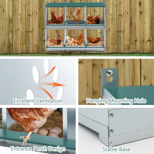Chicken Nesting Box, 6 Room Metal Nesting Boxes For Chicken,Galvanized Steel Nesting Boxes For Hens,Easy To Assemble - Image 2