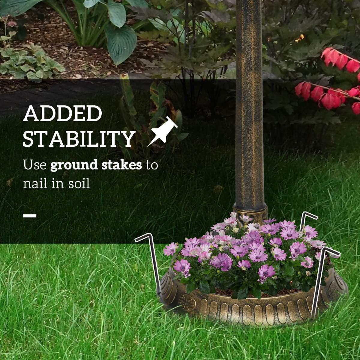 32" Antique Bird Bath Decorative Birdbath Bird Feeder Bowl with Planter Pedestal and Bird Statues, Bronze - Image 3