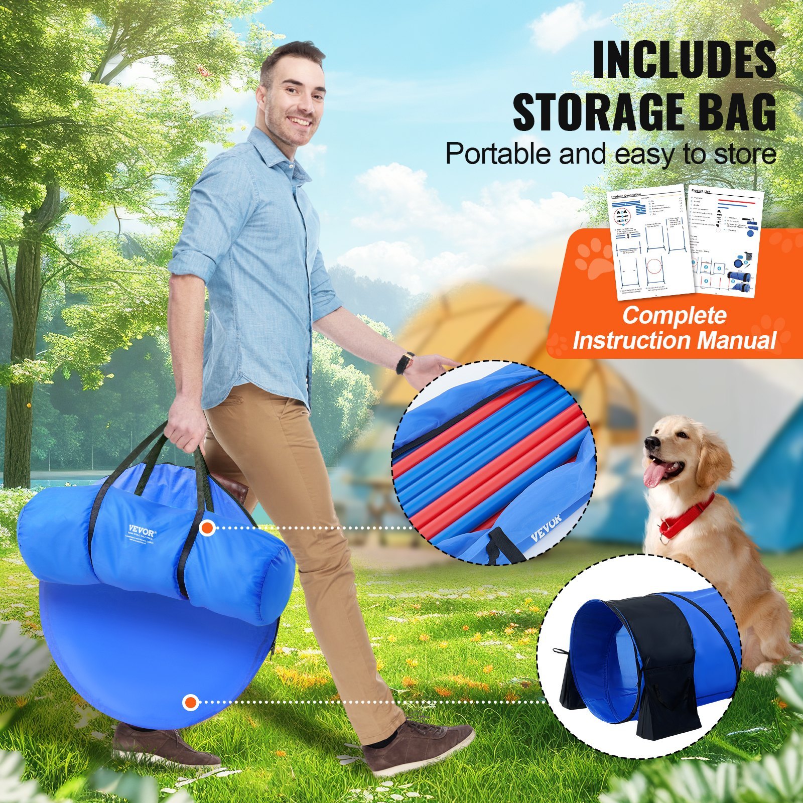 Dog Agility Training Equipment 7 PCS Set W/ Hurdles 2 Tunnels Jump Ring - Image 3