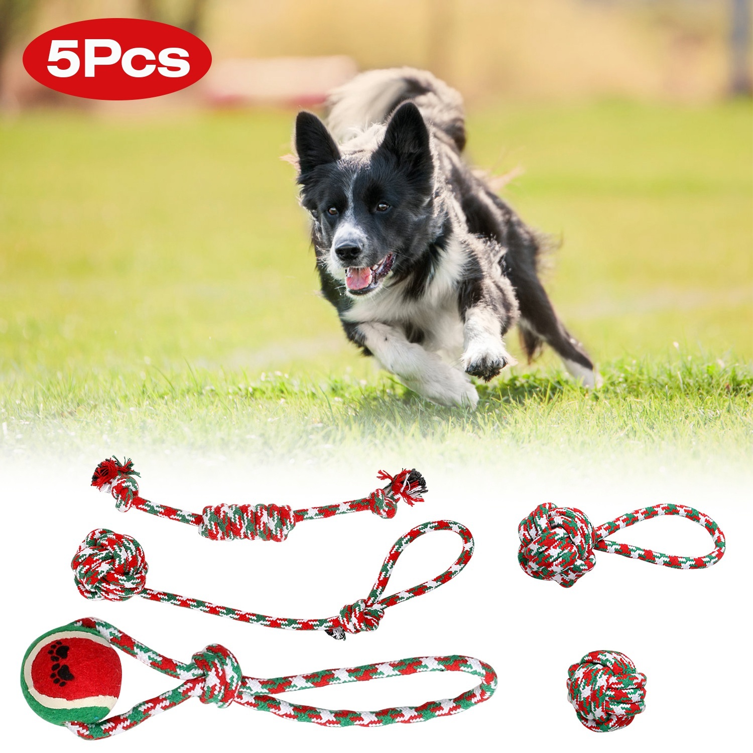 Set Of 5Pcs Christmas Dog Rope Chew Toys Dog Interactive Toys Set For Puppy Small Medium Aggressive Chewers Dogs Training Teething Playing - Image 9