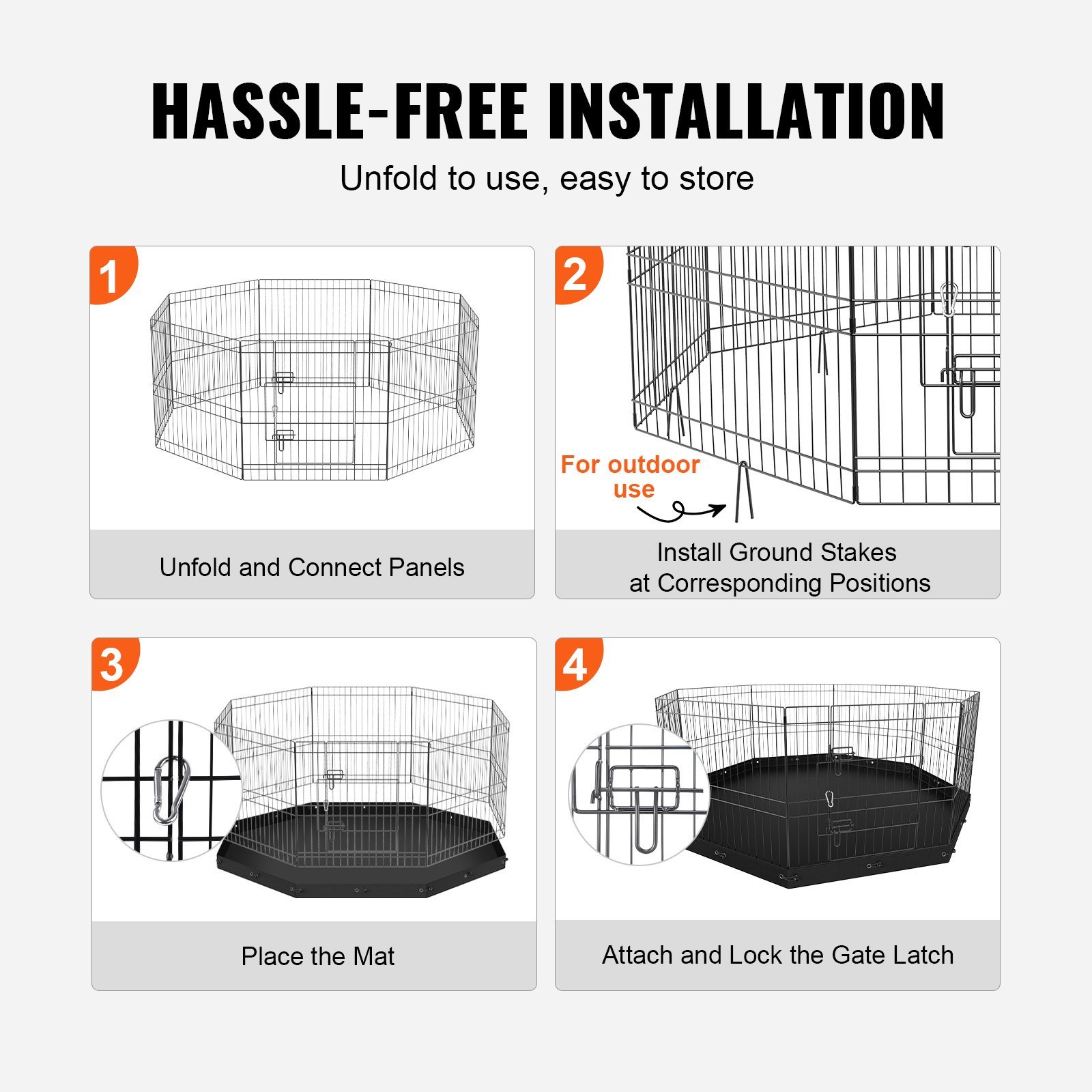 Dog Playpen, 8 Panels Foldable Metal Dog Exercise Pen With Bottom Pad, 24' H Pet Fence Puppy Crate Kennel With Ground Stakes, Indoor Outdoor Dog Pen For Small Medium Pets, For Camping, Yard - Image 5