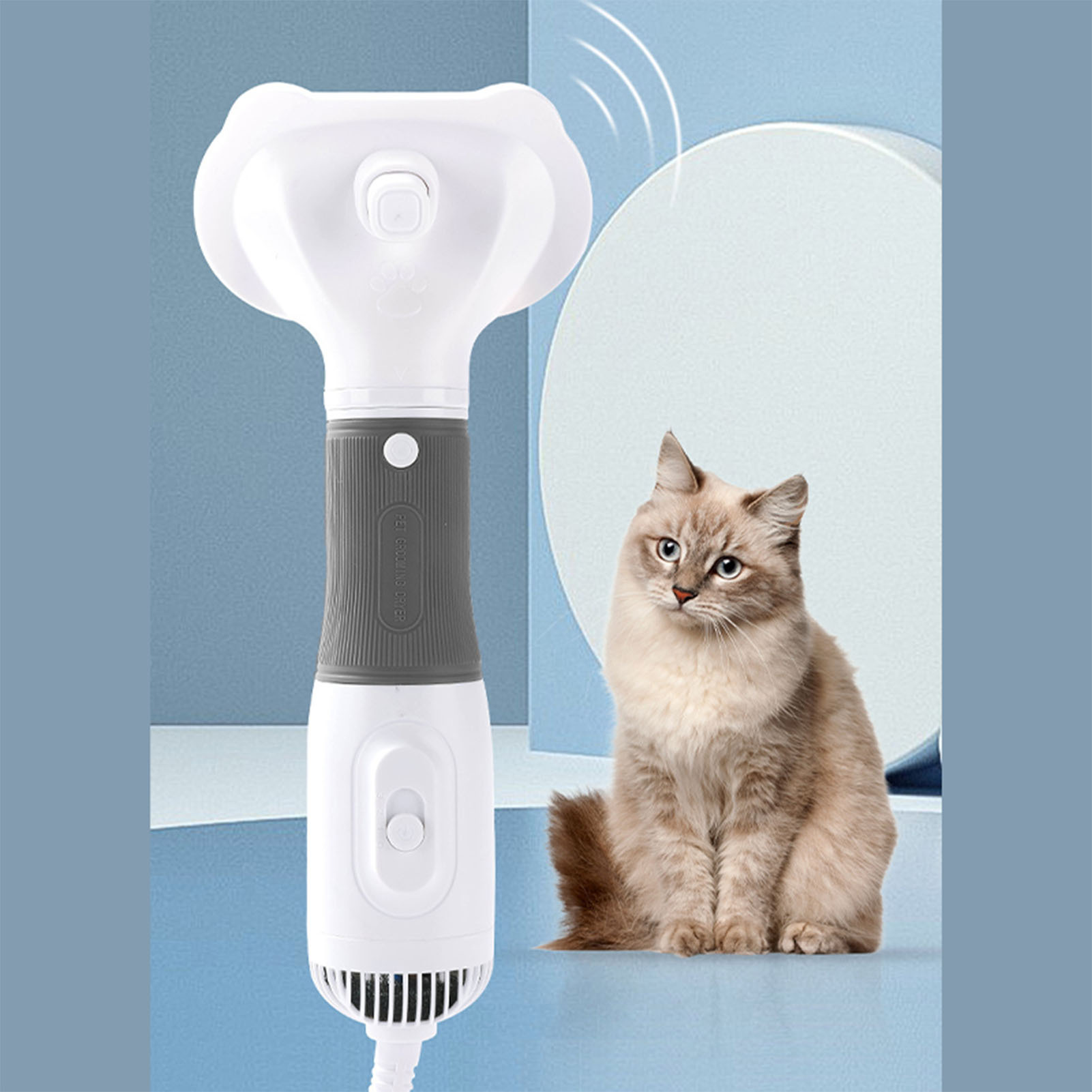Pet Hair Dryer With Slicker Brush Low Noise 600W 3 Temperature Adjustable 3 In 1 Grooming Dog Blow Dryer For Cats Gray - Image 5