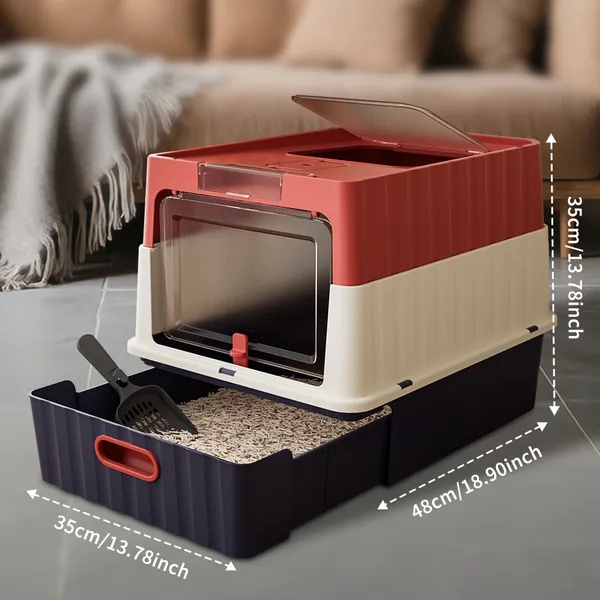 Simple Drawer Style Red Cat Litter Box, Humanized Design, Does Not Occupy Household Storage Space - Image 4