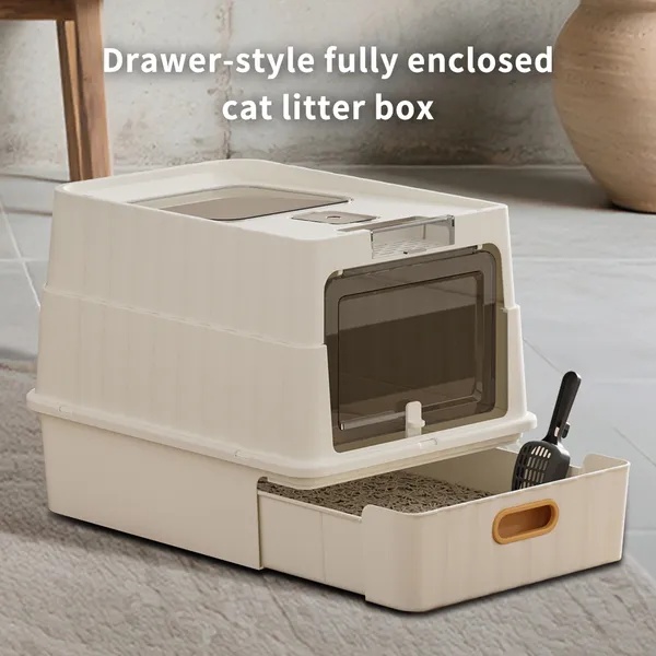 Simple Drawer Style White Cat Litter Box, Humanized Design, Does Not Occupy Household Storage Space