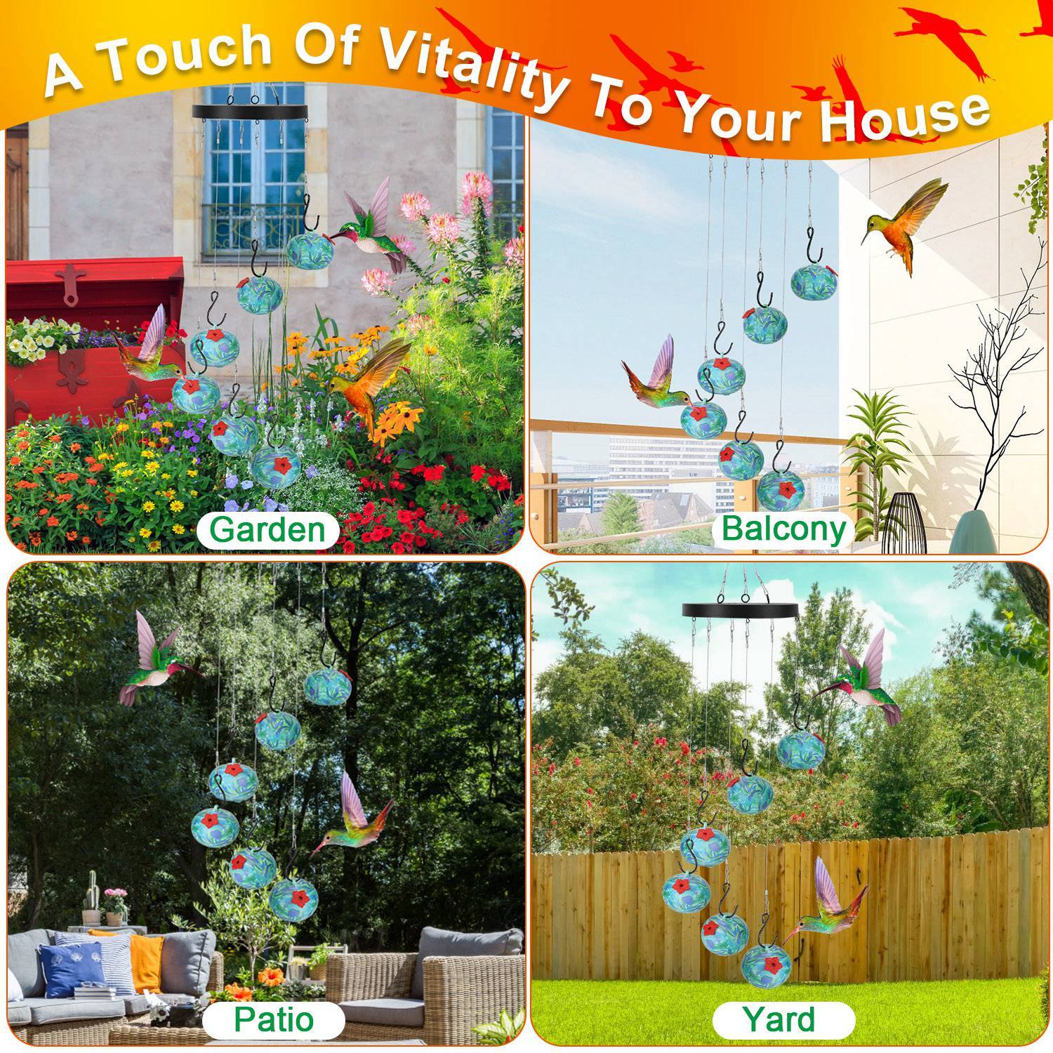 1Pc Wind Chimes Humming Bird Feeder Ant And Bee Proof Outdoor Hanging Hummingbird Feeder For Viewing Decoration For Garden Patio Yard Balcony - Image 4