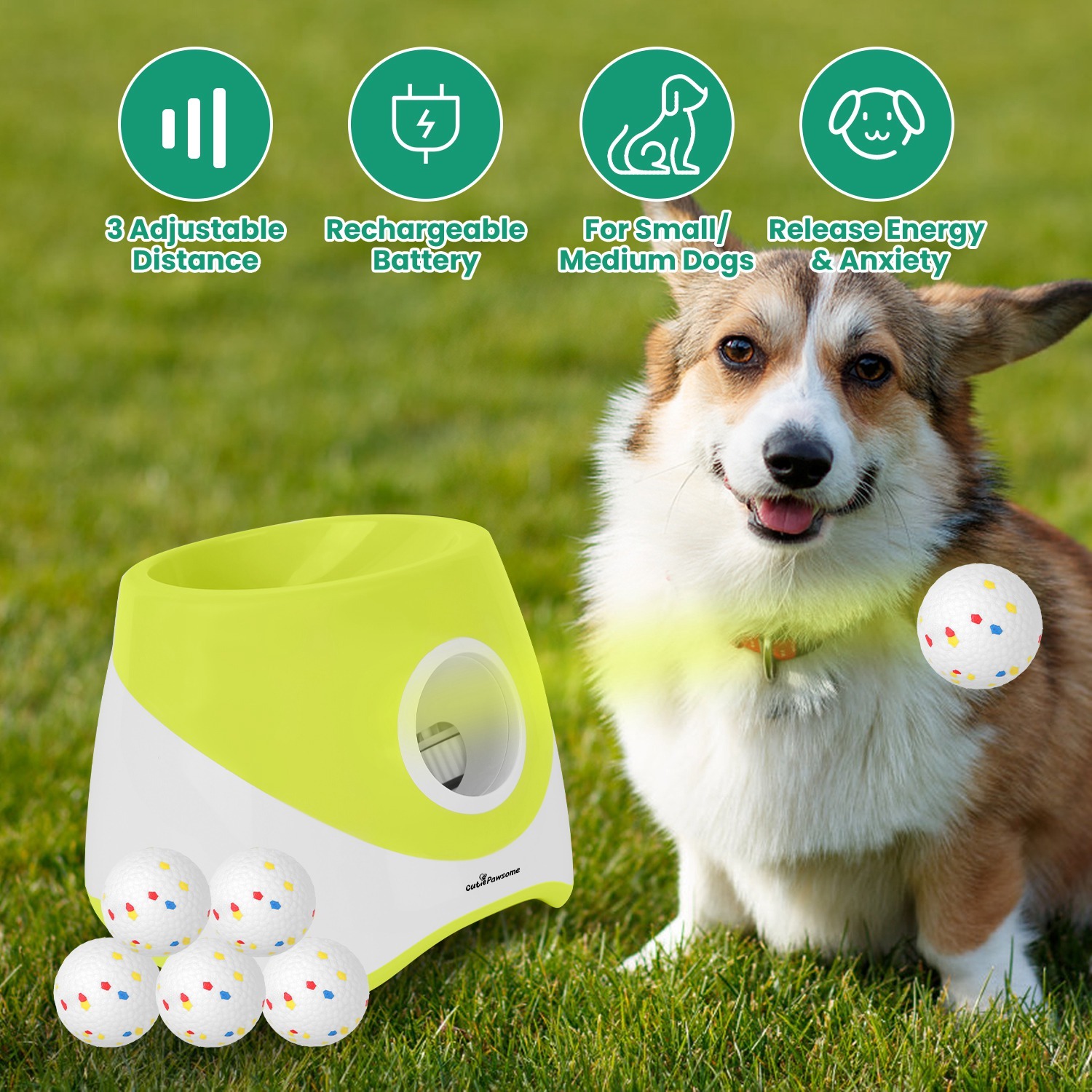 Automatic Dog Ball Launcher Rechargeable Interactive Pet Ball Thrower For Small Medium Dogs Interactive Dog Fetch Toy With 3 Adjustable Distance Settings 6Pcs 2.3in Balls - Image 2