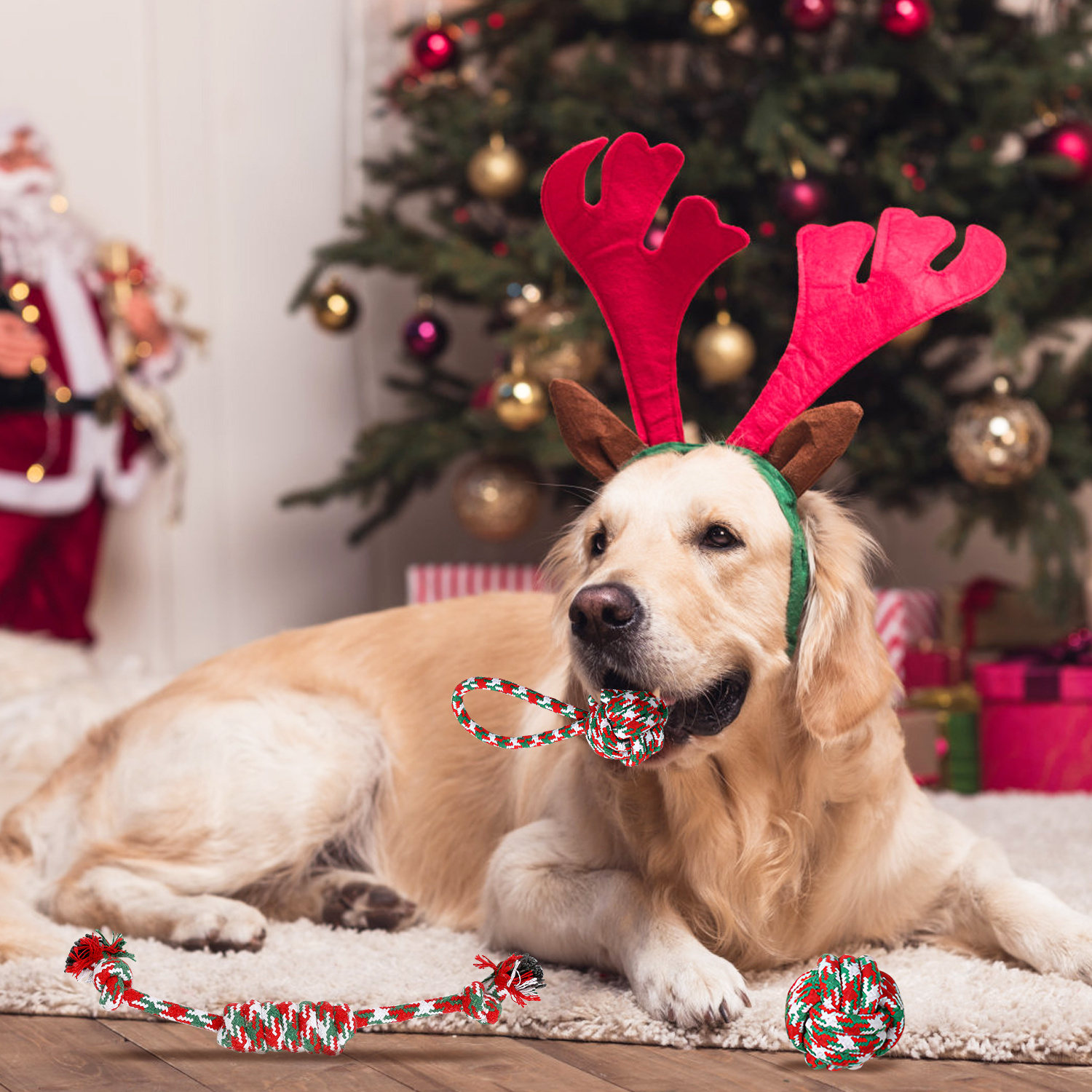 Set Of 5Pcs Christmas Dog Rope Chew Toys Dog Interactive Toys Set For Puppy Small Medium Aggressive Chewers Dogs Training Teething Playing - Image 7