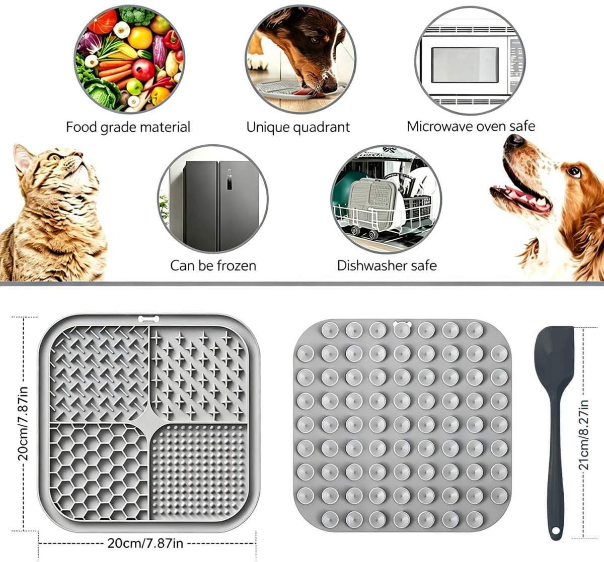 Licking Mat For Dogs & Cats With Suction Cups, 1 Pack Square Dog Slow Feeder Lick Pat For Anxiety Relief & Boredom, Dog Toys To Keep Them Busy, Pets Bathing Training Grooming Mat - Image 9