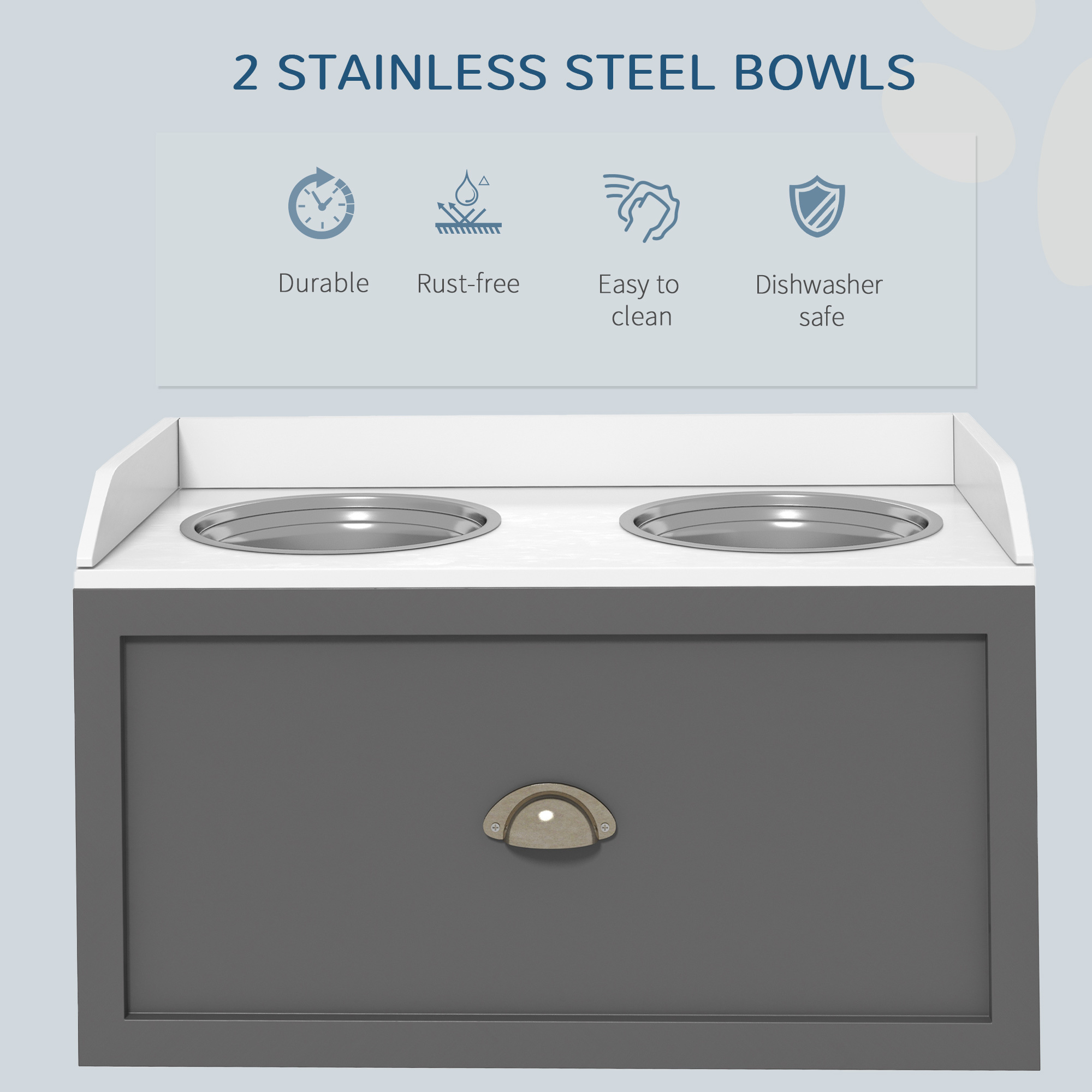 Pet Feeding Station Pet Dish Bowl Set with Storage, 2 Elevated Dog Bowls for Large Sized Dogs, Gray - Image 8