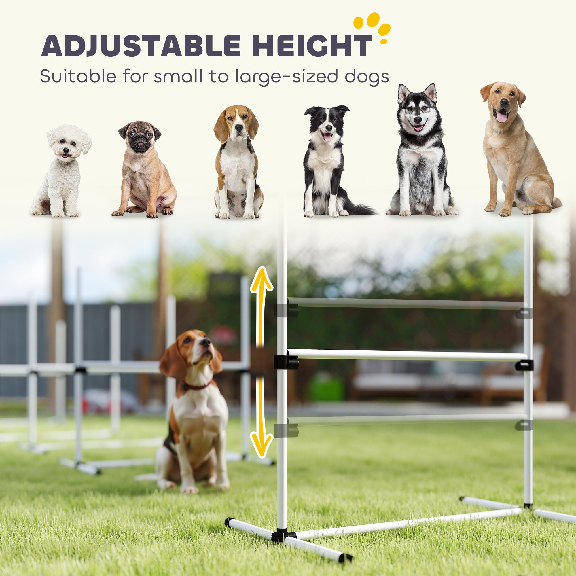 6 Piece Dog Agility Set with Adjustable Height Jump Bars, Carry Bag, Displacing Top Bar, White - Image 4