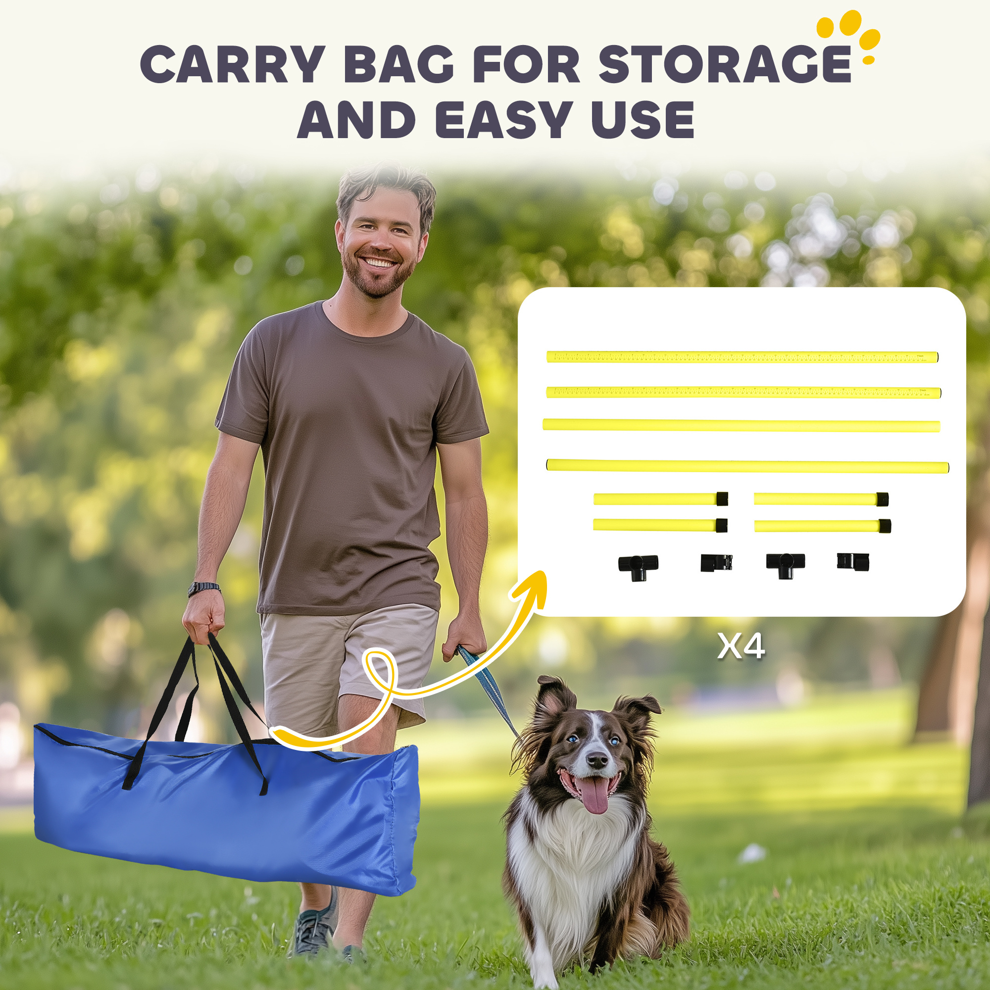 4 Piece Dog Agility Set with Adjustable Height Jump Bars, Carry Bag, Displacing Top Bar, Yellow Yellow - Image 5