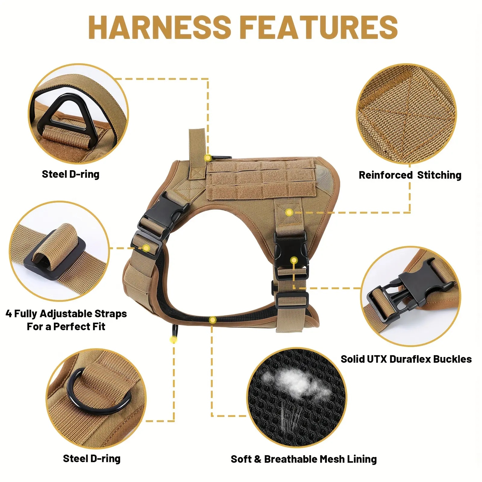 Tactical Service Dog Harness Vest – Adjustable Reflective Metal Buckle - Image 6