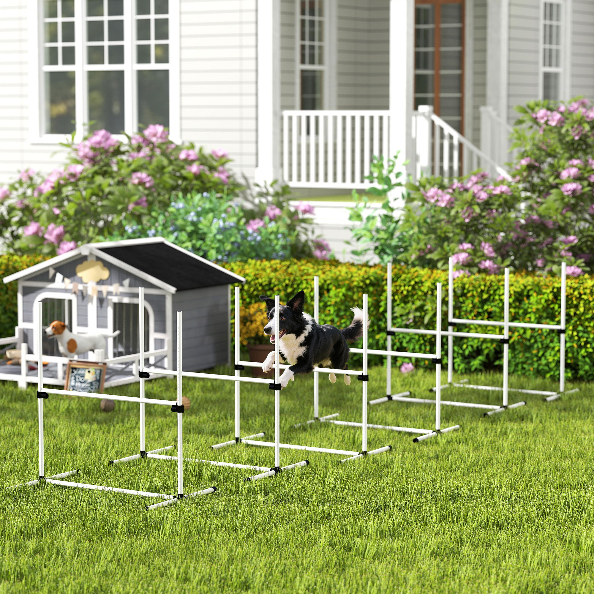 6 Piece Dog Agility Set with Adjustable Height Jump Bars, Carry Bag, Displacing Top Bar, White - Image 2