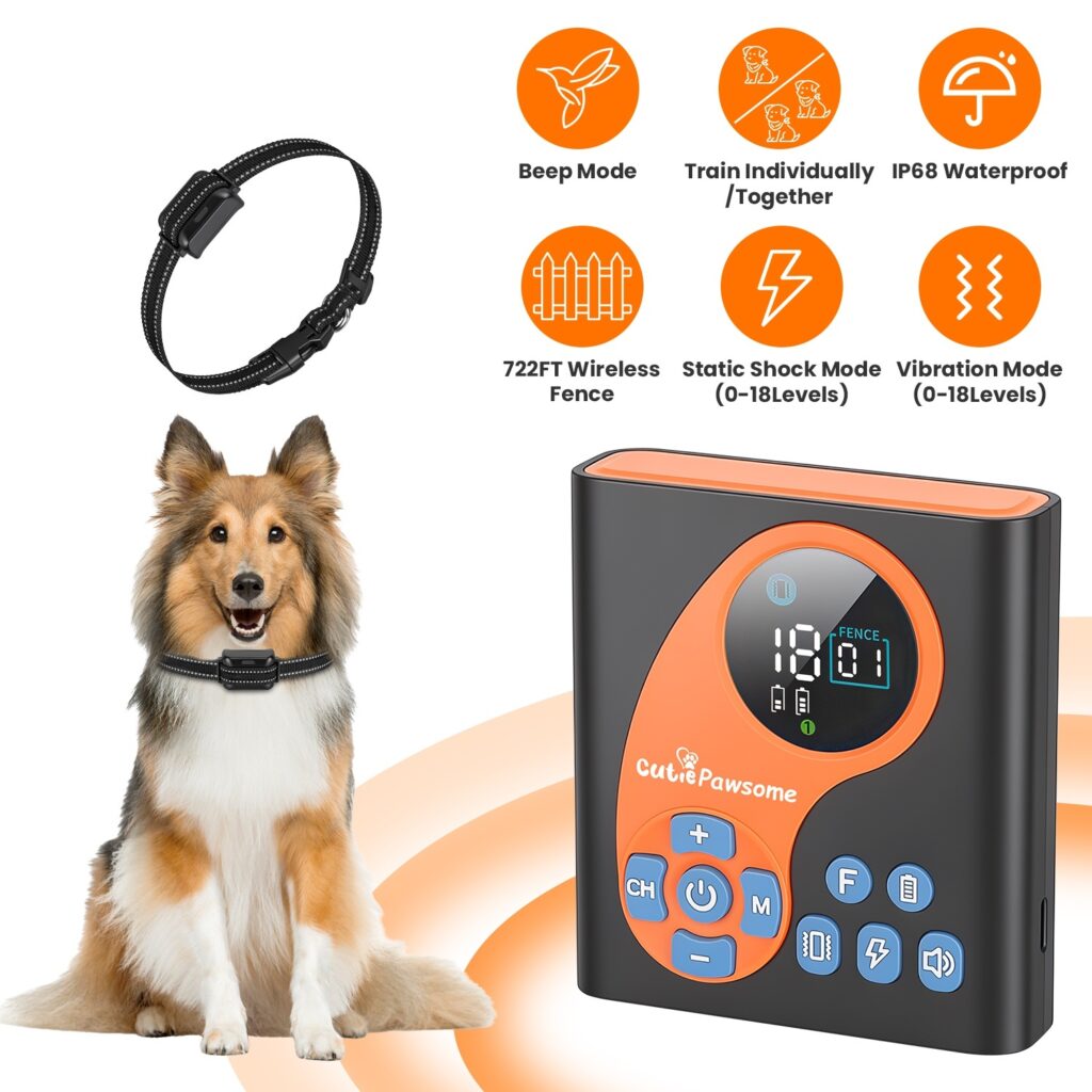 2 In 1 Wireless Dog Fence System With Training Collar Invisible Dog Fence IP68 Waterproof With 722FT Adjustable Range Beep Vibration Static Shock