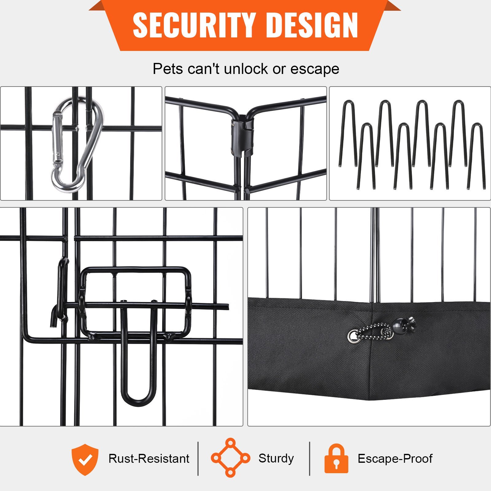 Dog Playpen, 8 Panels Foldable Metal Dog Exercise Pen With Bottom Pad, 24' H Pet Fence Puppy Crate Kennel With Ground Stakes, Indoor Outdoor Dog Pen For Small Medium Pets, For Camping, Yard - Image 2