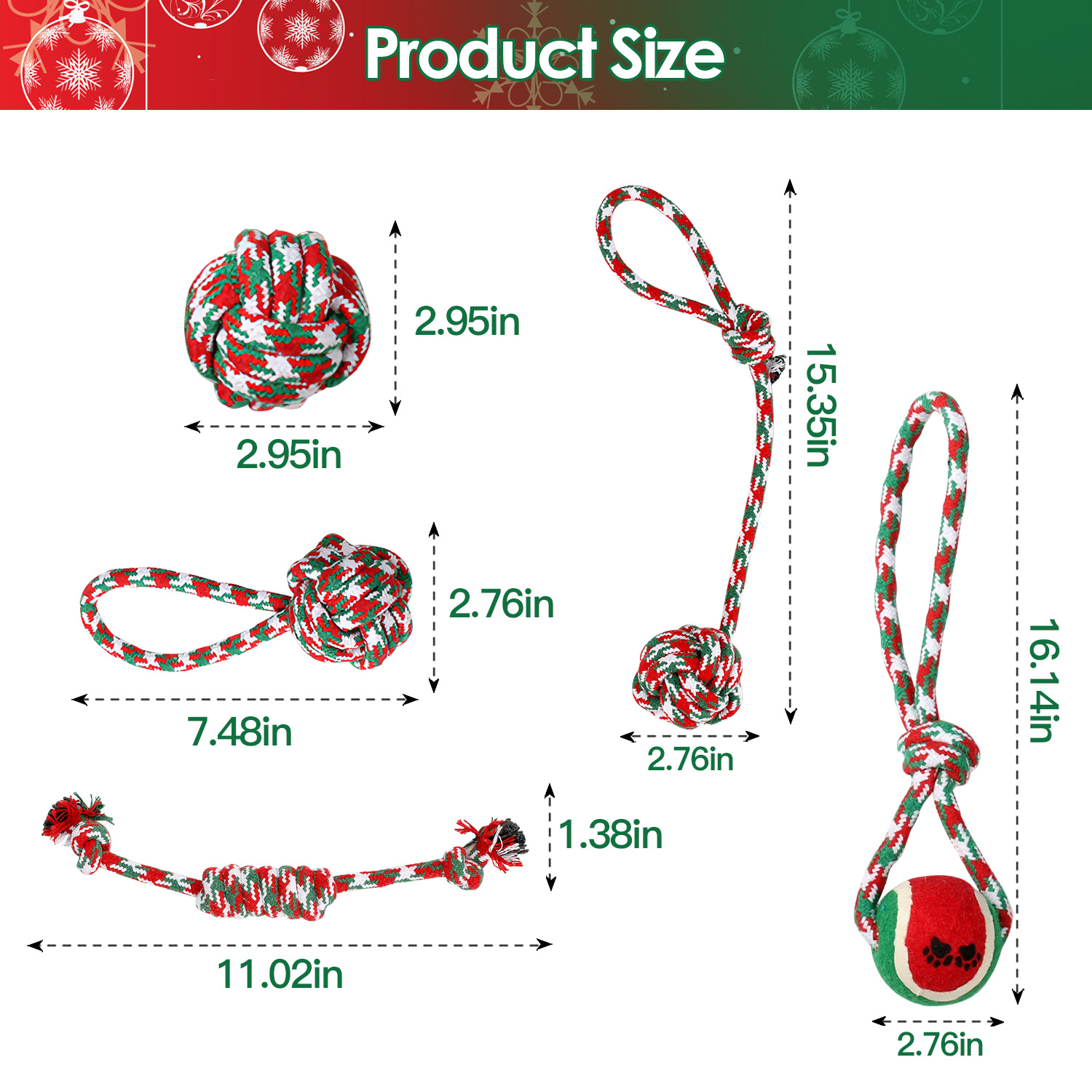 Set Of 5Pcs Christmas Dog Rope Chew Toys Dog Interactive Toys Set For Puppy Small Medium Aggressive Chewers Dogs Training Teething Playing - Image 3