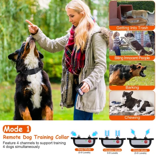 990FT Range Dog Wireless Fence Remote Training Collar IPX6 Waterproof Receiver With 0-9 Levels Beep Vibration Shock Mode 4 Channels Rechargeable Transmitter System - Image 4