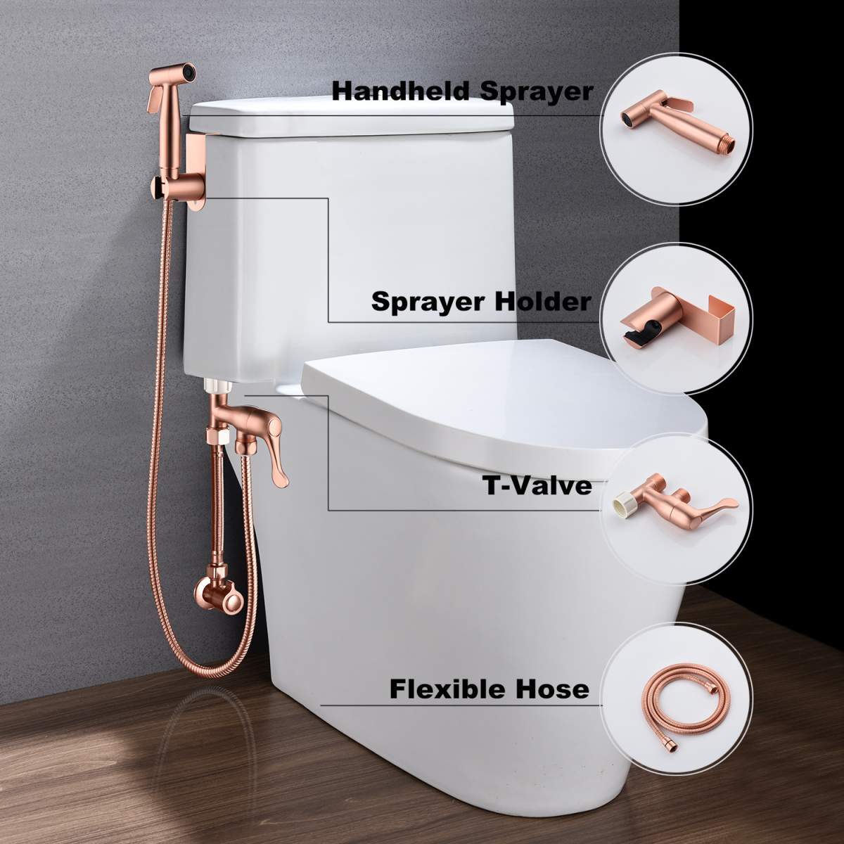 Handheld Toilet & Bathroom Sprayer with Stainless Steel Hose – Rose Gold - Image 4
